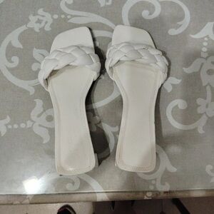 Elegant White Braided Slide Sandals
